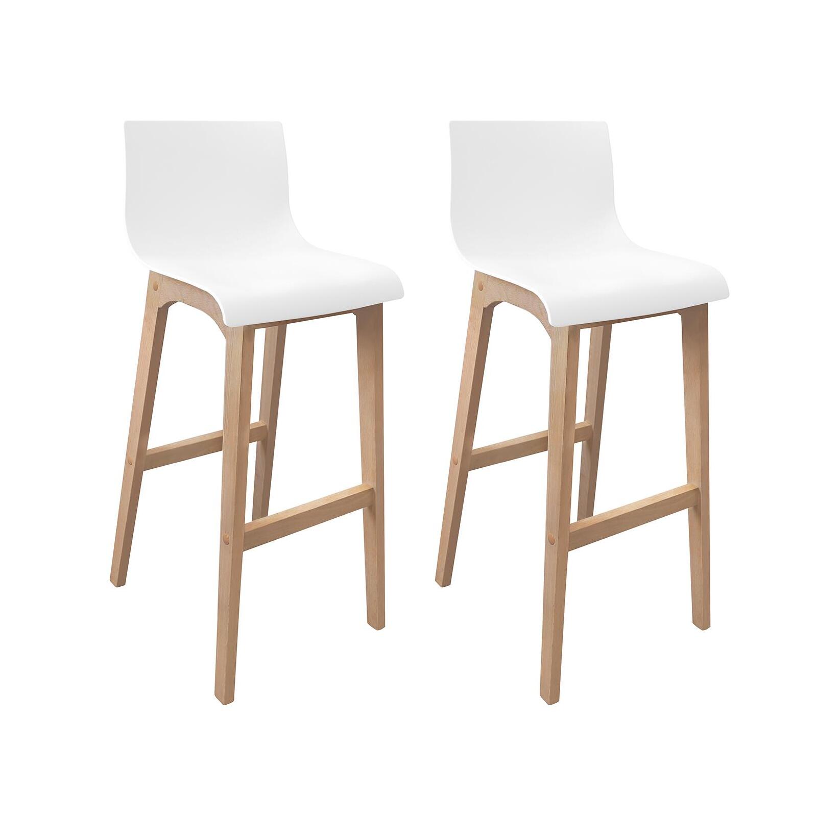 Lot de tabourets de bar en chêne et assise plastique blanche 75cm TANNA|Lot de 2 | Lot de 2, MOB IN