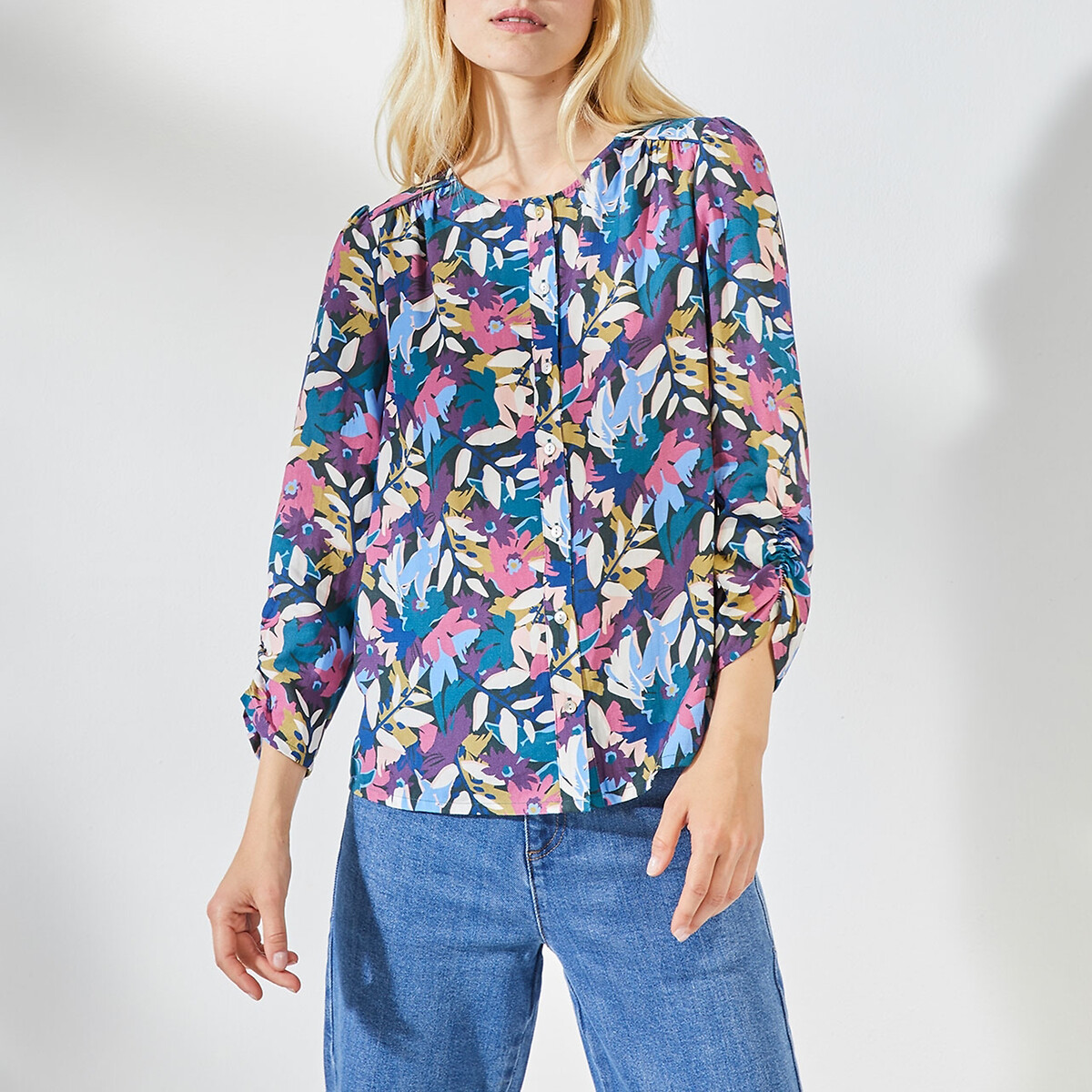 Blouse en Lyocell col rond imprimé floral PATRIZIA