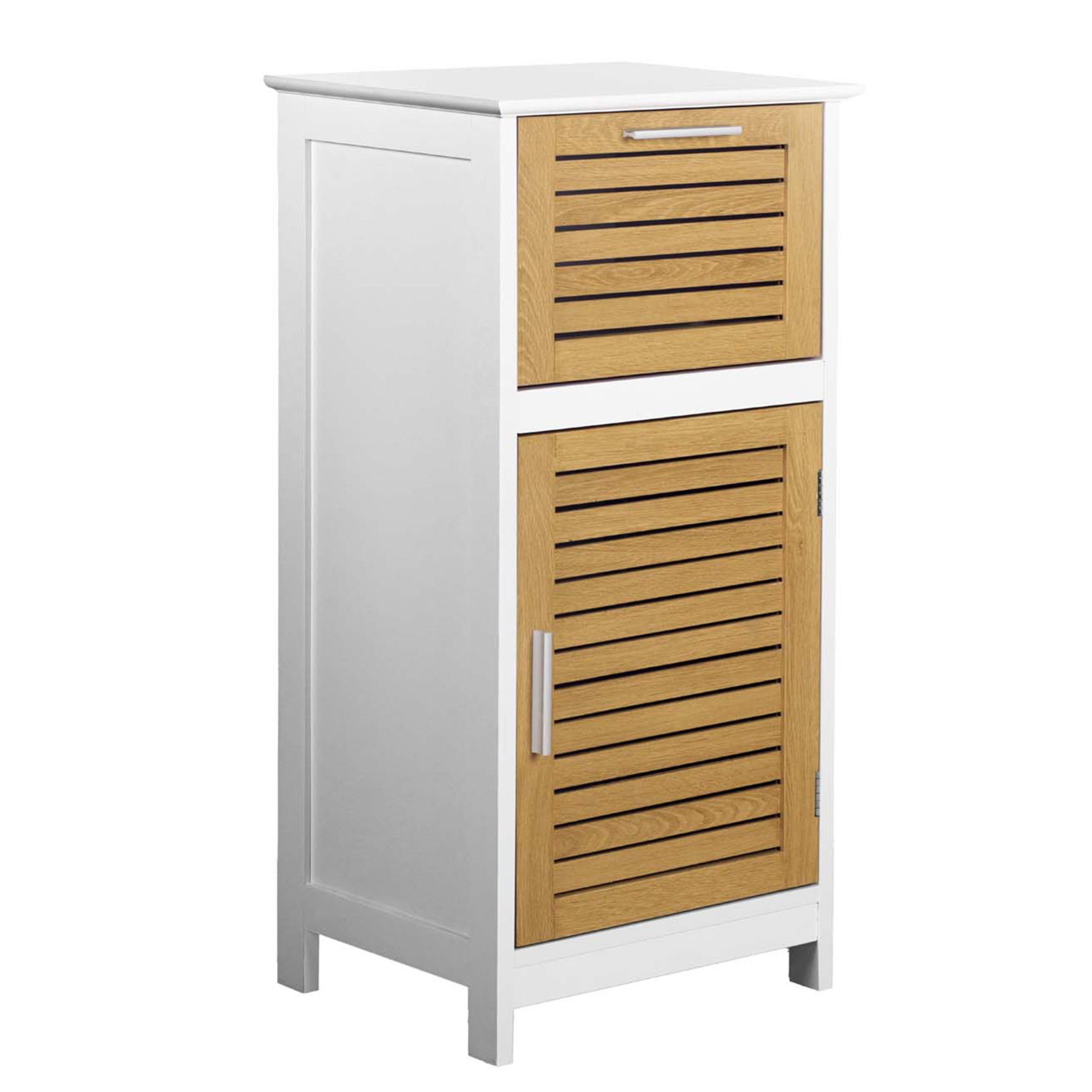 Meuble bas de salle de bain avec porte à lames et rangement, DOUCEUR D'INTÉRIEUR