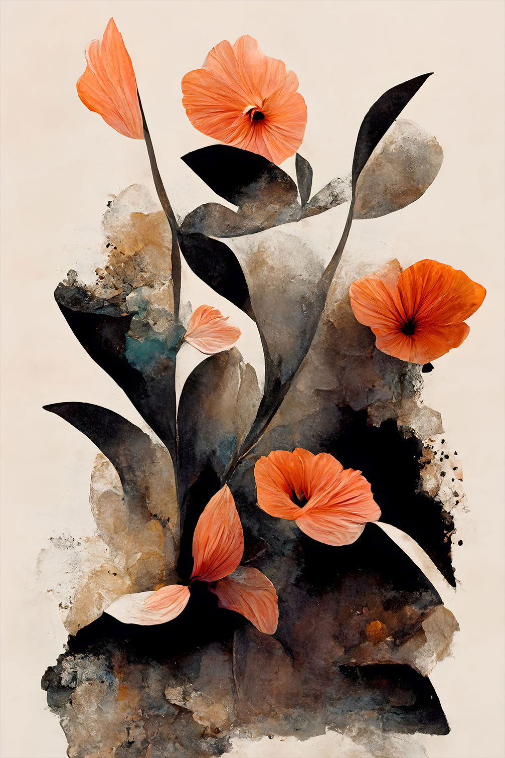 Tableau nature morte fleur corail, HEXOA