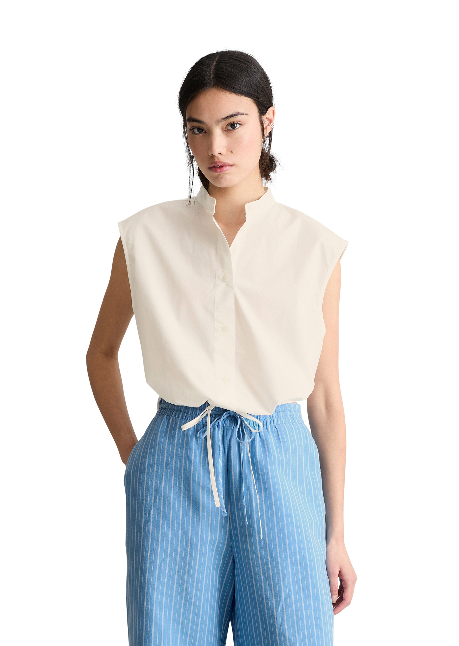 Blouse sans manches relaxed en popeline Papertouch, MARC O’POLO DENIM