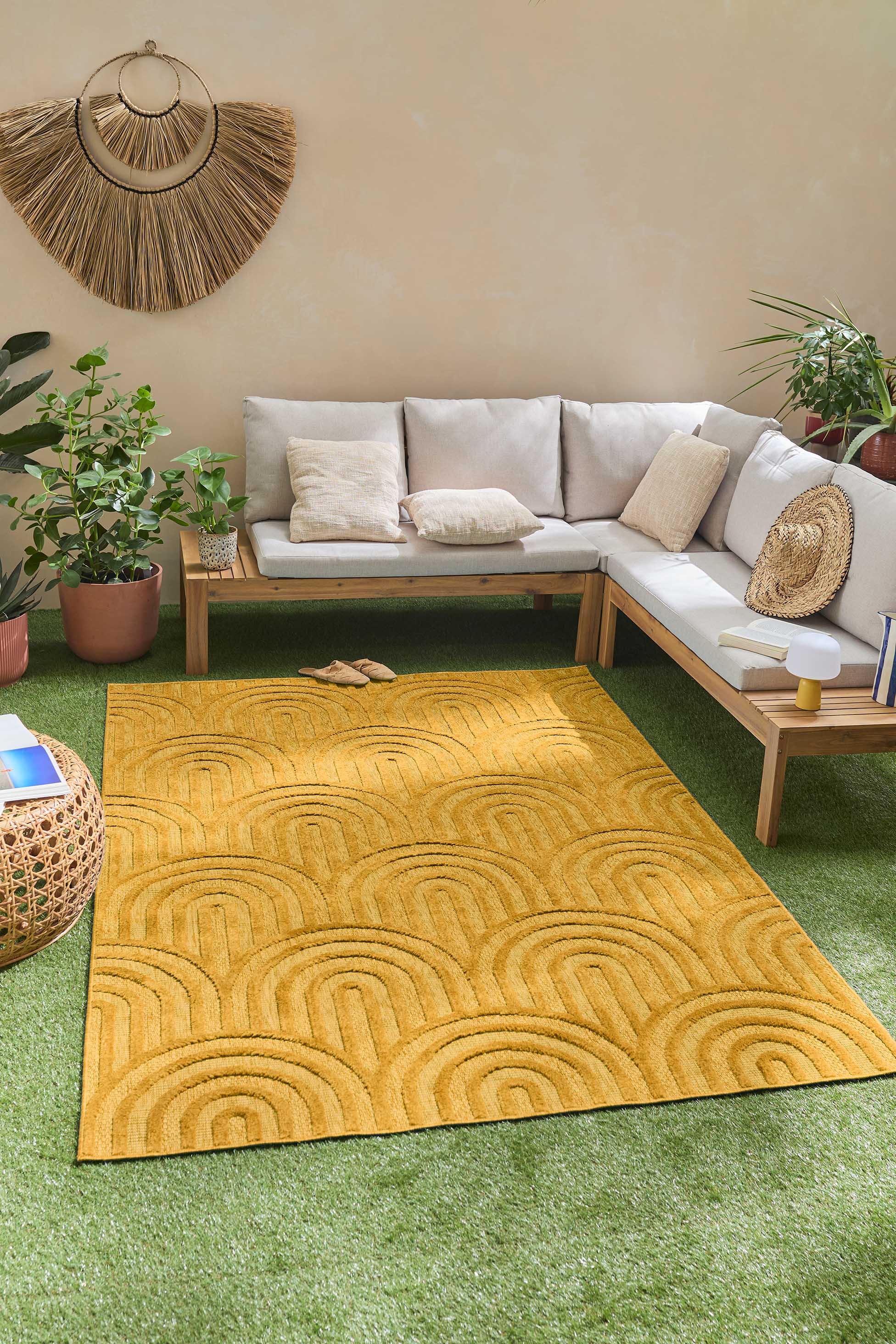 Lot De 4 Tapis Style Gitans/roms - Design Antidérapant, Couleur Beige Clair, Dimensions : 3x (80x120 Cm) + 1x (50x70 Cm)