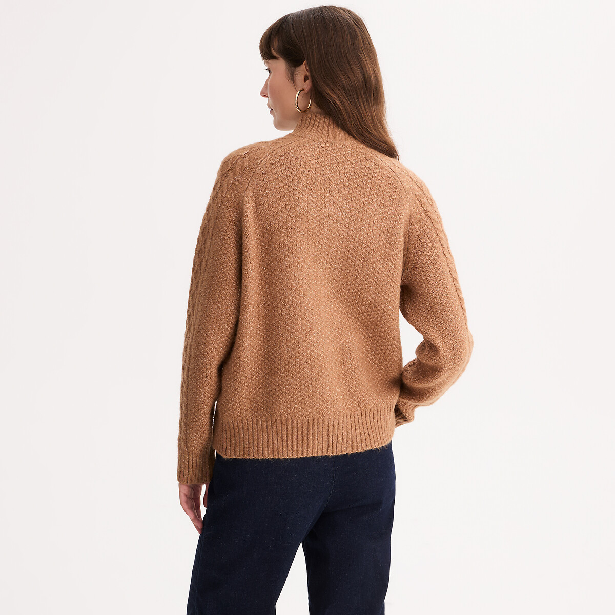 Zip-up cardigan in chunky cable knit, camel, Anne Weyburn | La Redoute