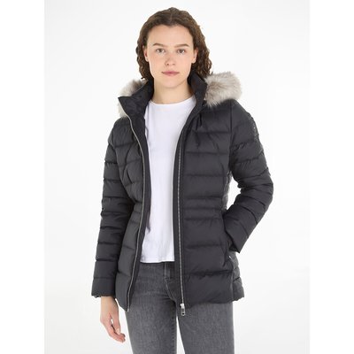 Short Padded Puffer Jacket with Faux Fur Trimmed Hood TOMMY HILFIGER