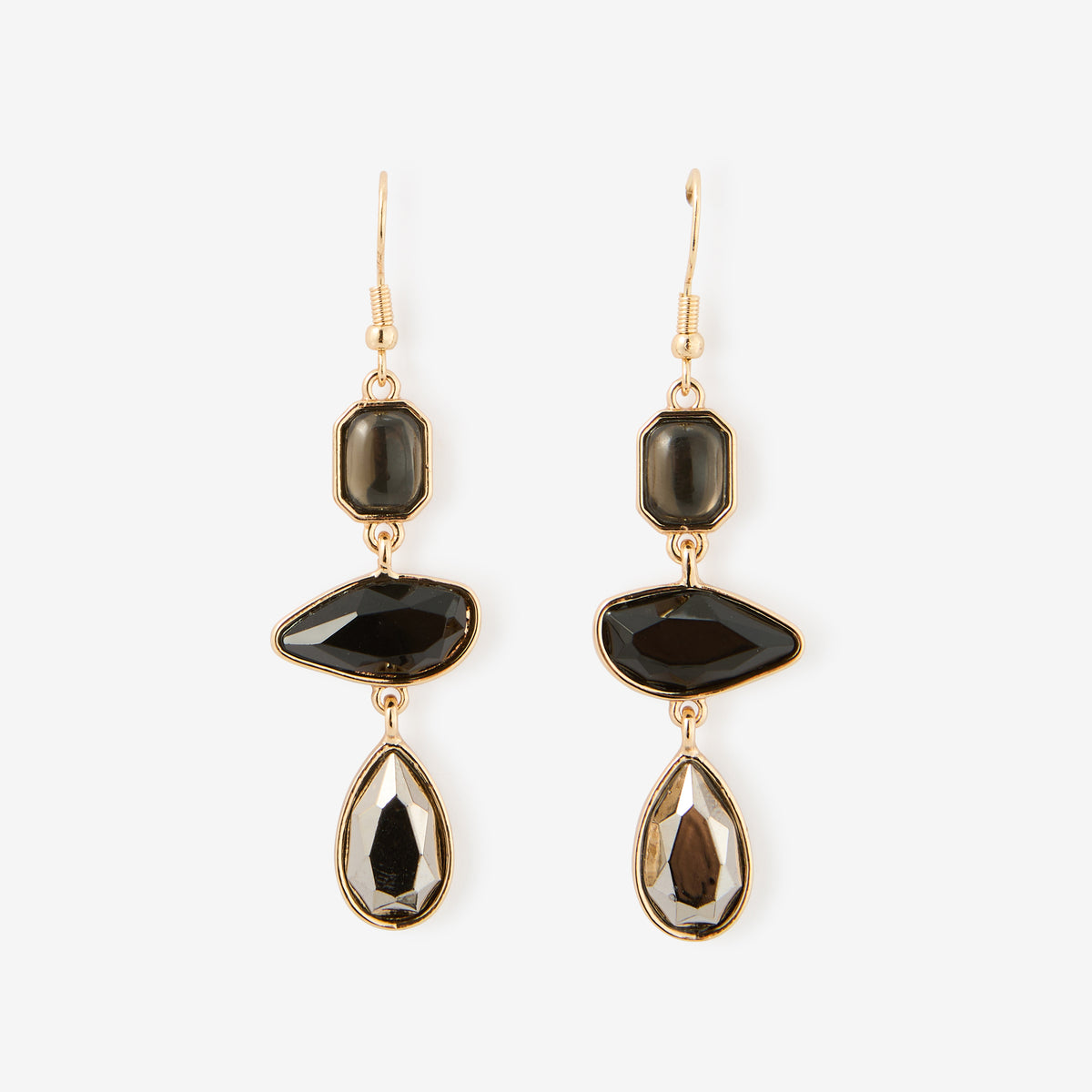 Boucles d'oreilles longues à facettes noirs, BALABOOSTE