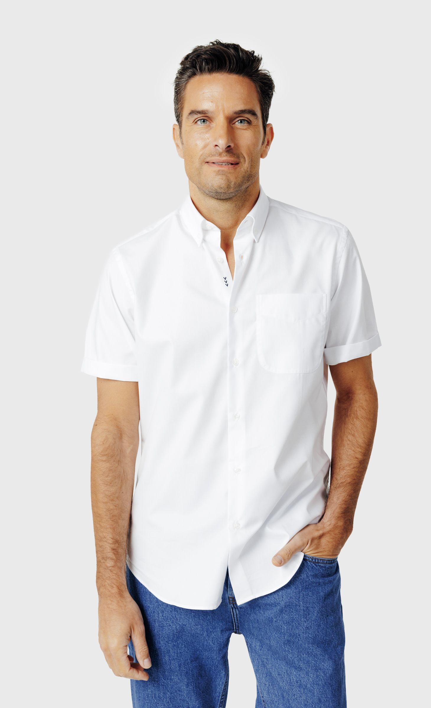 Chemise Regular fit manches courtes col boutonné en coton uni, ACROSS