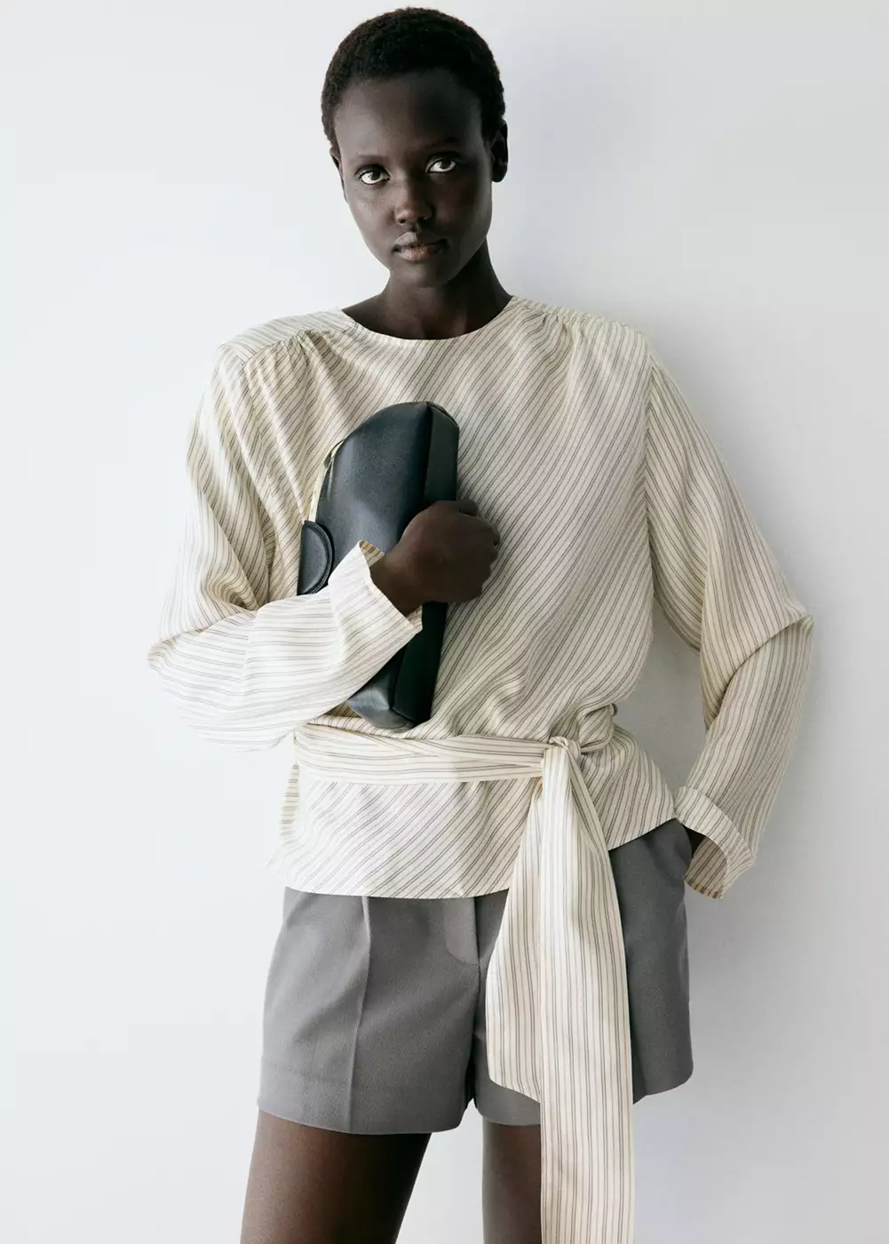 Blouse rayures nouée à la ceinture, MANGO