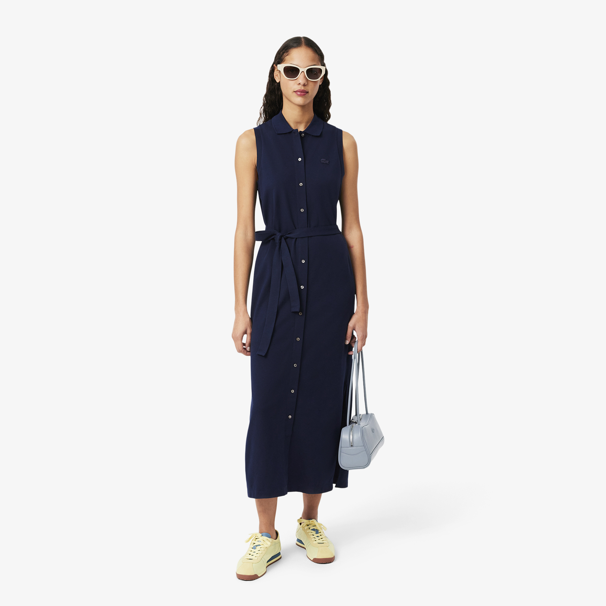 Robe polo longue en mini Piqué stretch, LACOSTE