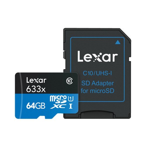 Carte micro sd 64 go high-performance 633x + adaptateur Lexar