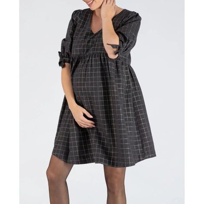 Robe courte de grossesse et d'allaitement Janis gris fil textile - Coton bio CACHE COEUR