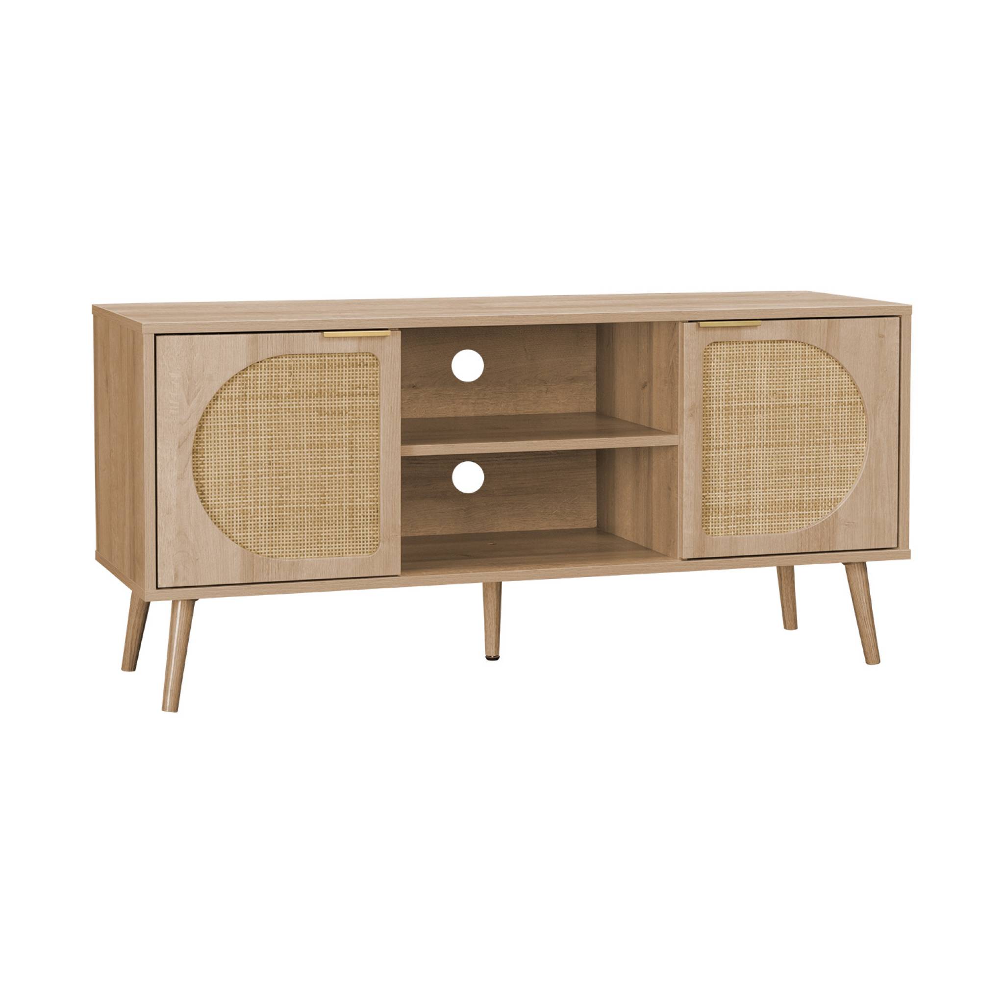 Meuble TV décor bois et cannage arrondi 2 portes 120cm EVA, SWEEEK