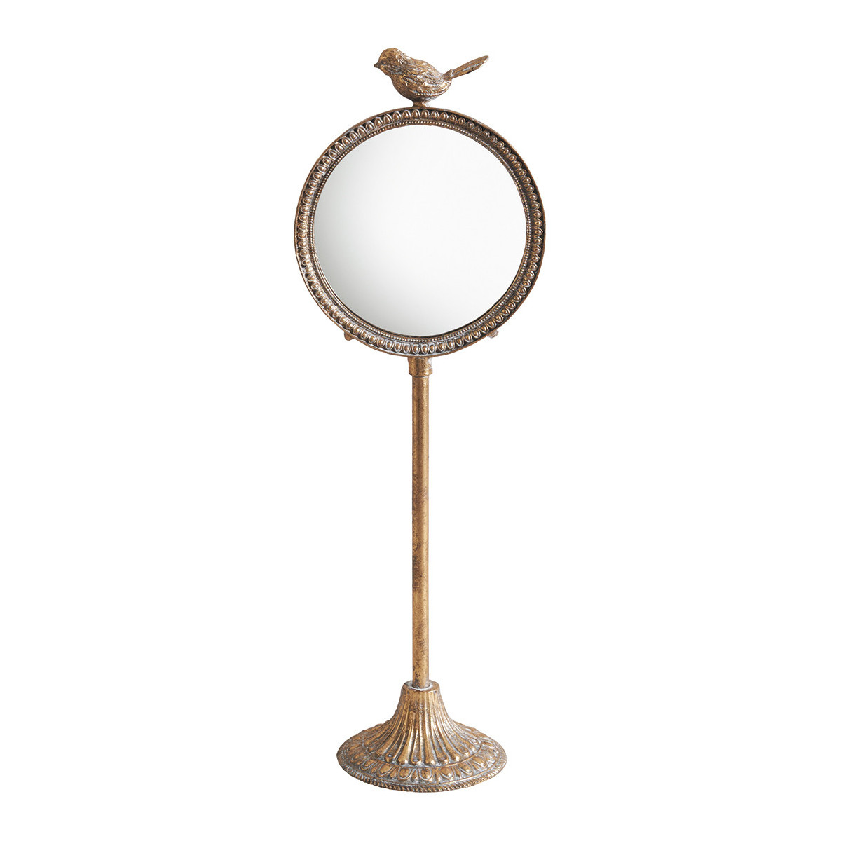 Miroir sur pied Oiseau en métal finition laiton vieilli, MATHILDE M