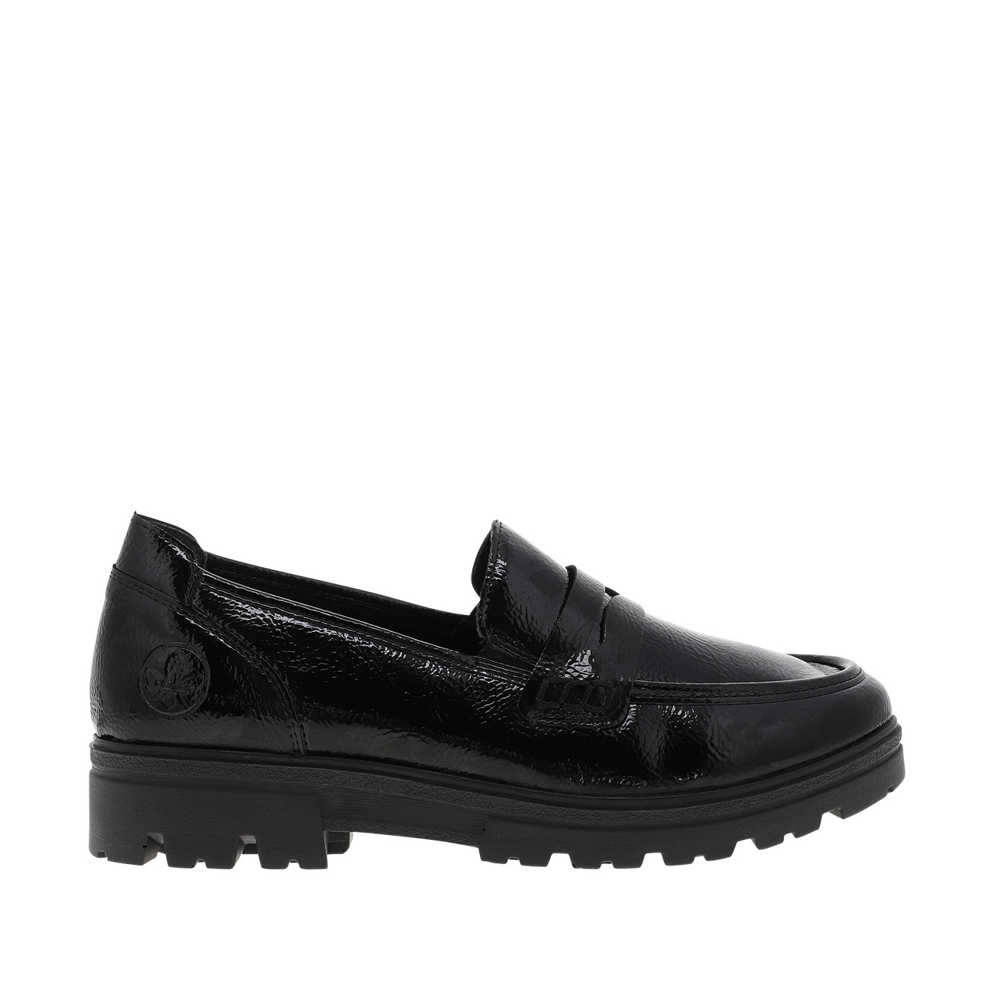 Mocassins noirs à talon décroché bas avec des soufflets élastiqués, RIEKER