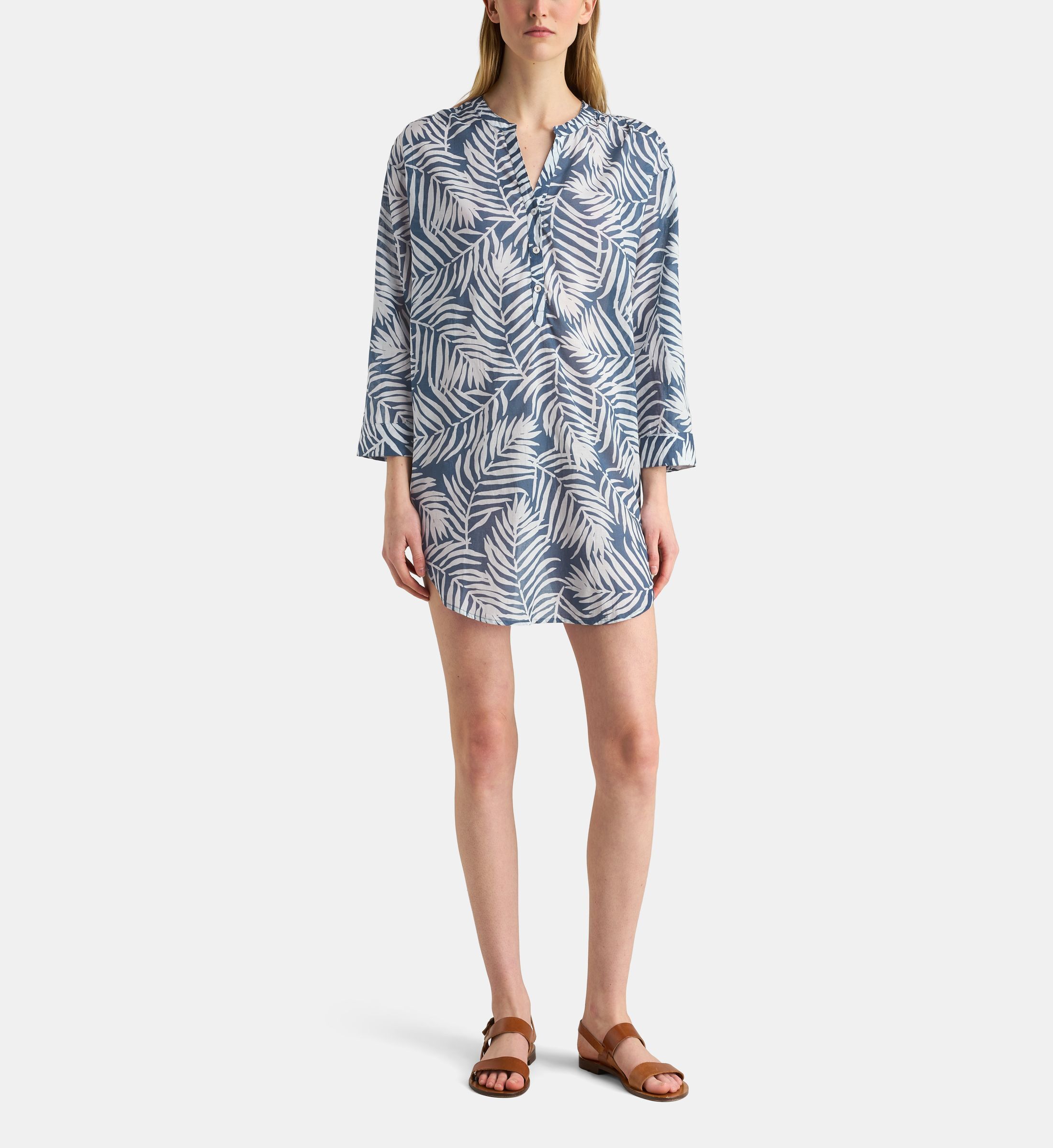 Tunique kurta courte palmyre tropicale coton bio, GALERIES LAFAYETTE