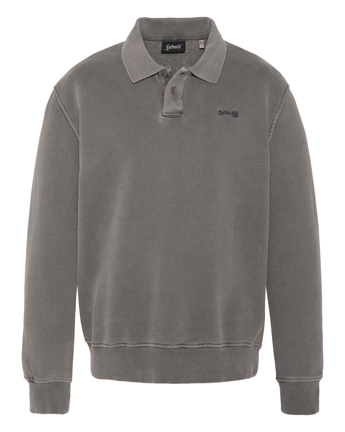 Sweatshirt col polo bleu, effet délavé, SCHOTT