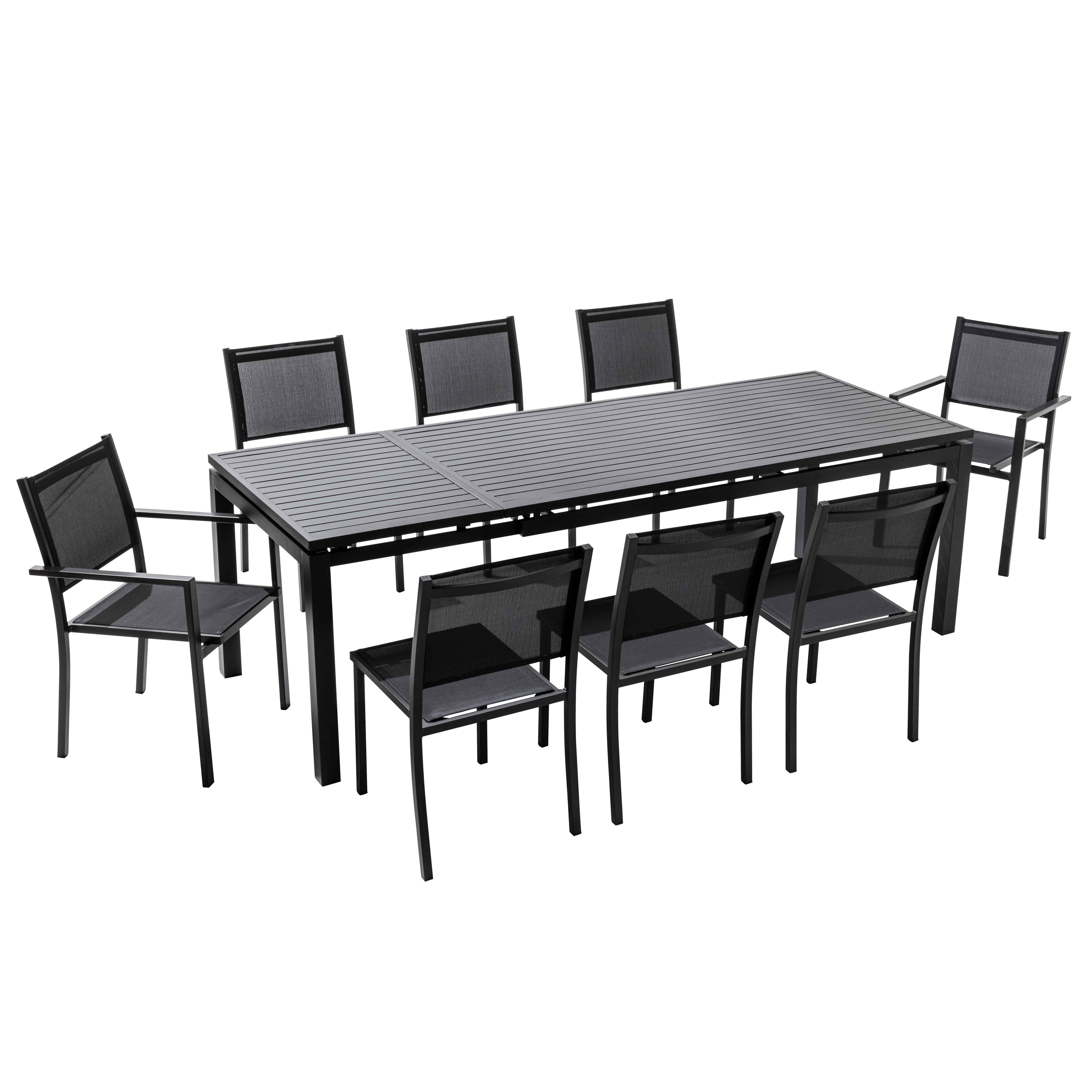 Table de jardin extensible en aluminium et 8 chaises, GALILEE, OVIALA