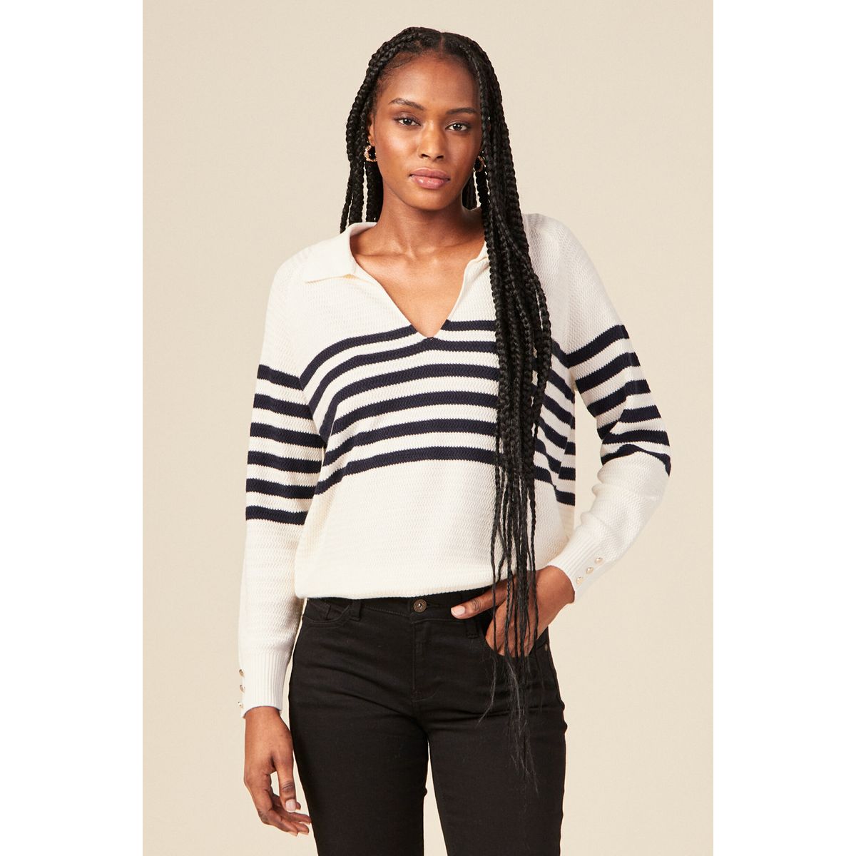 Pull bleu ciel col best sale v femme