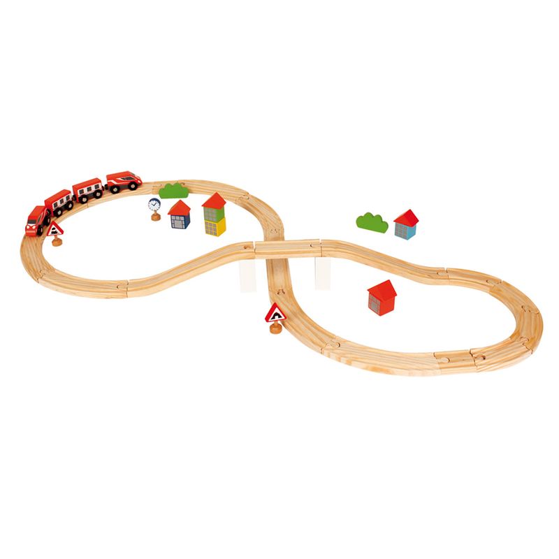 Jouet Hape Circuit de Ville pour Petit Train en Bois 51 pièces