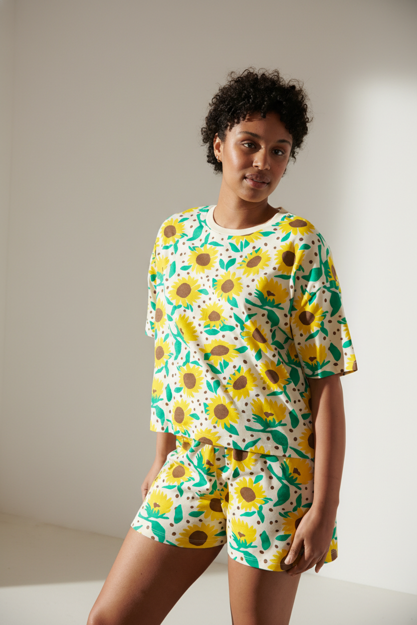 Pyjama coton imprimé tournesols pois, WE ARE JOLIES