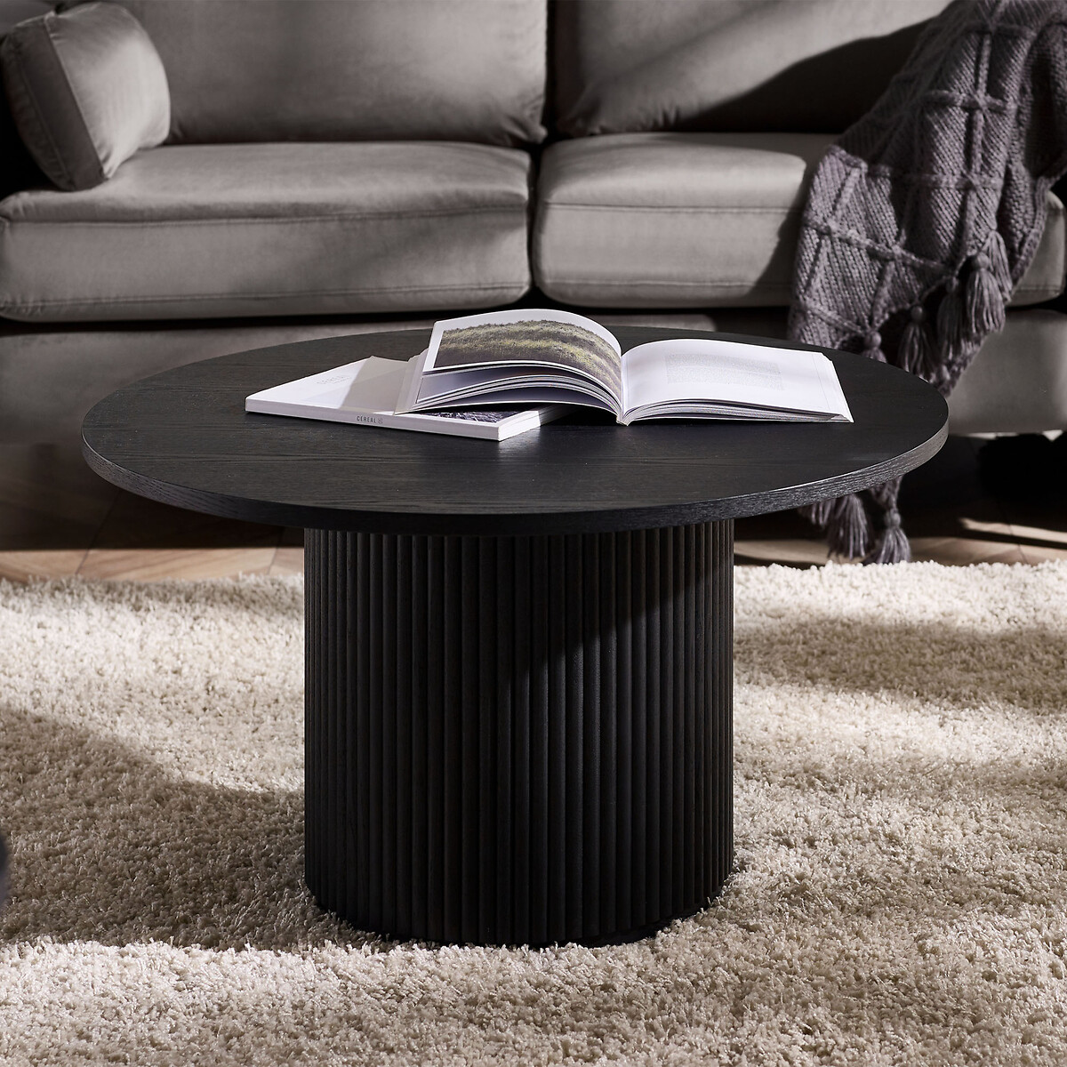 Lucien Fluted Wood Round Coffee Table, SO'HOME