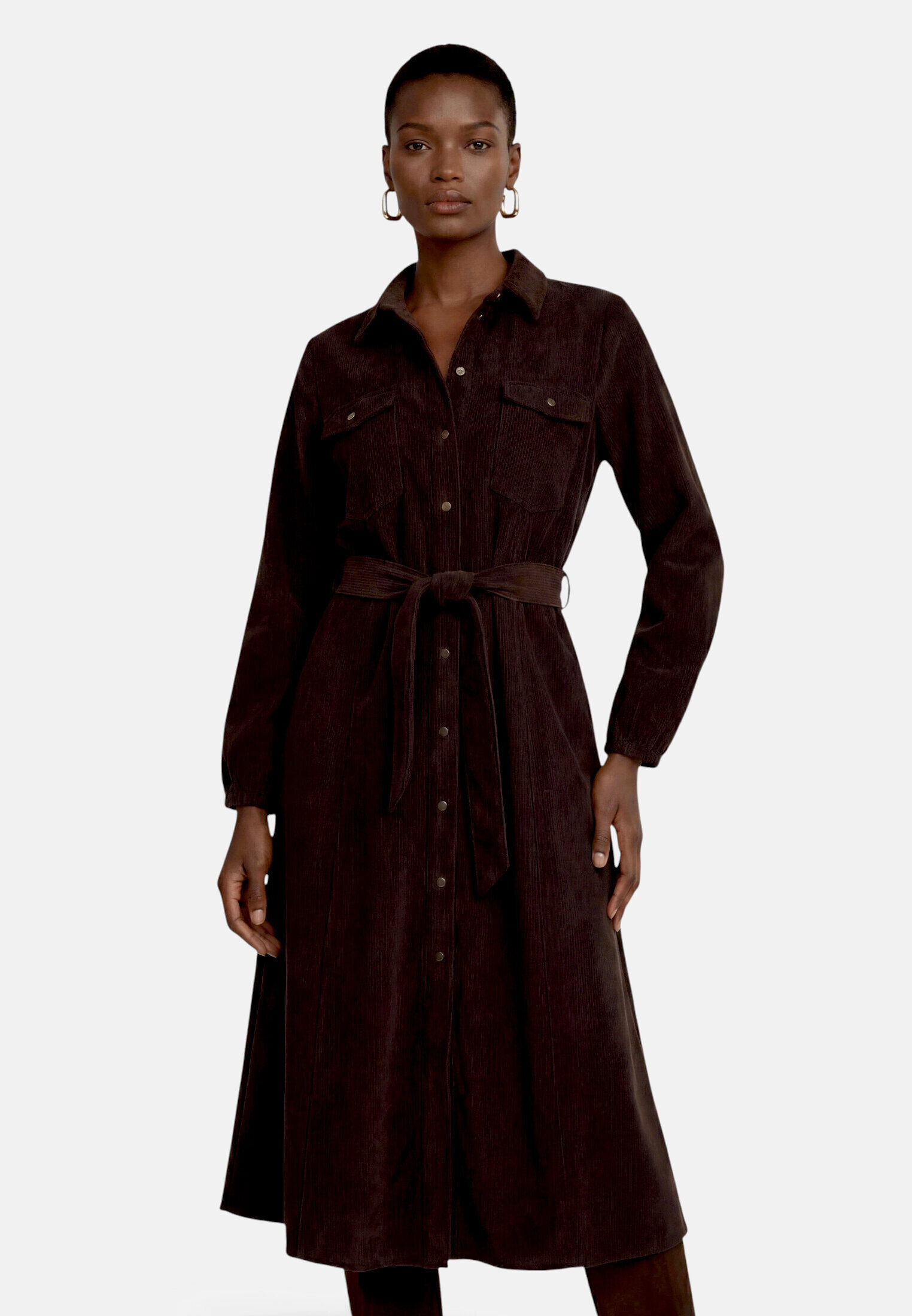 Robe en velours côtelé à ceinture à nouer, ZERO