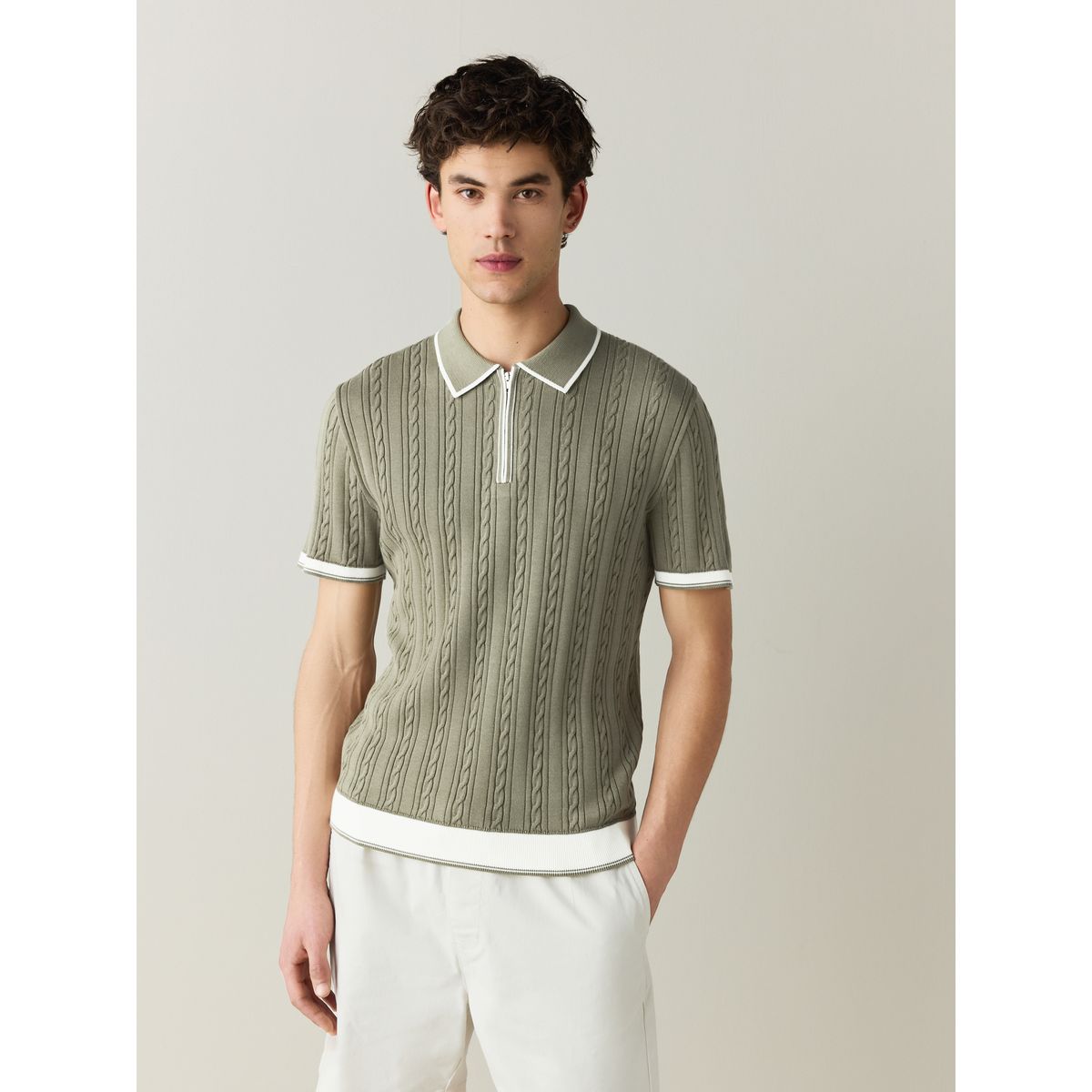 Polo slim torsadé à col zippé, NEXT