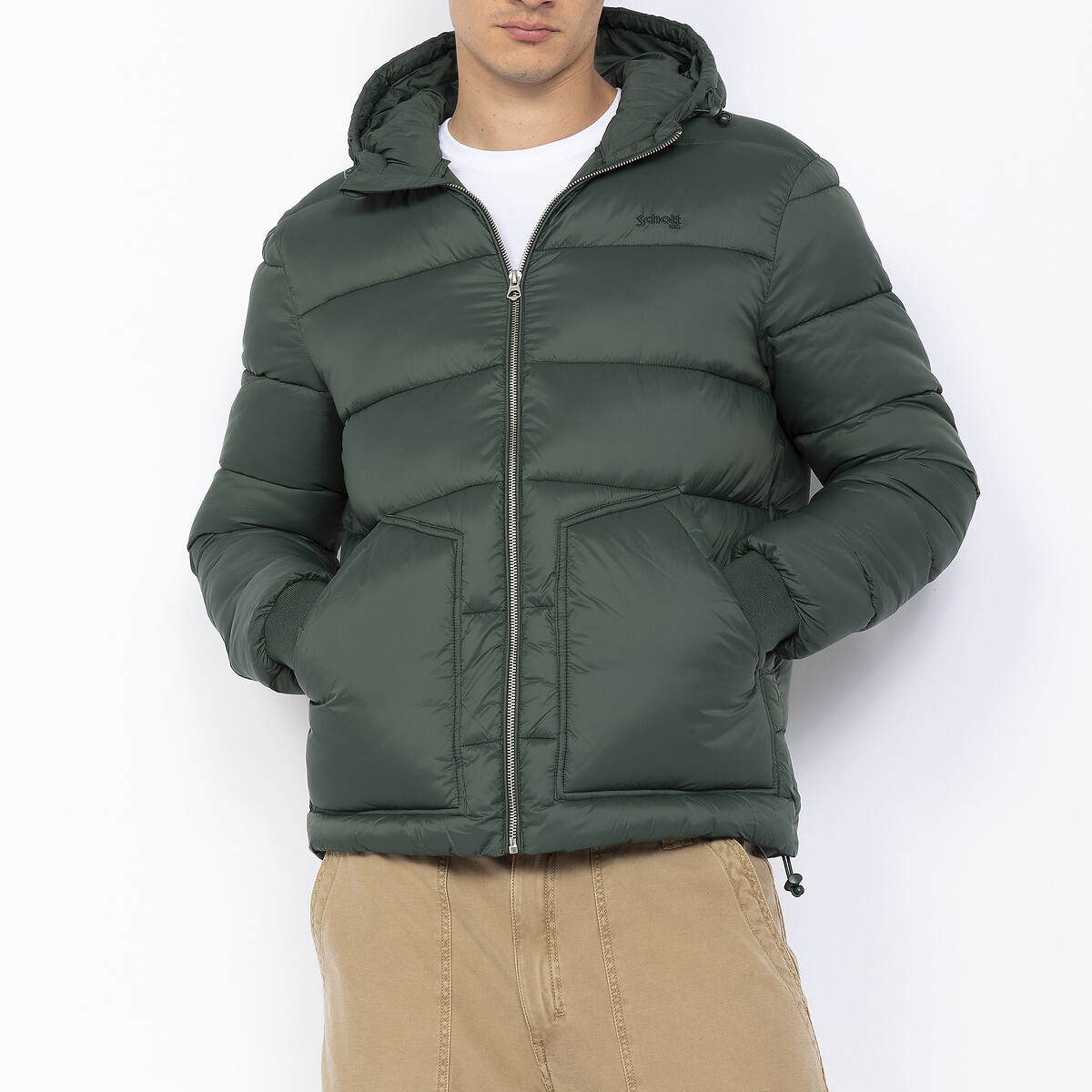 Short hooded padded jacket mid season Schott La Redoute