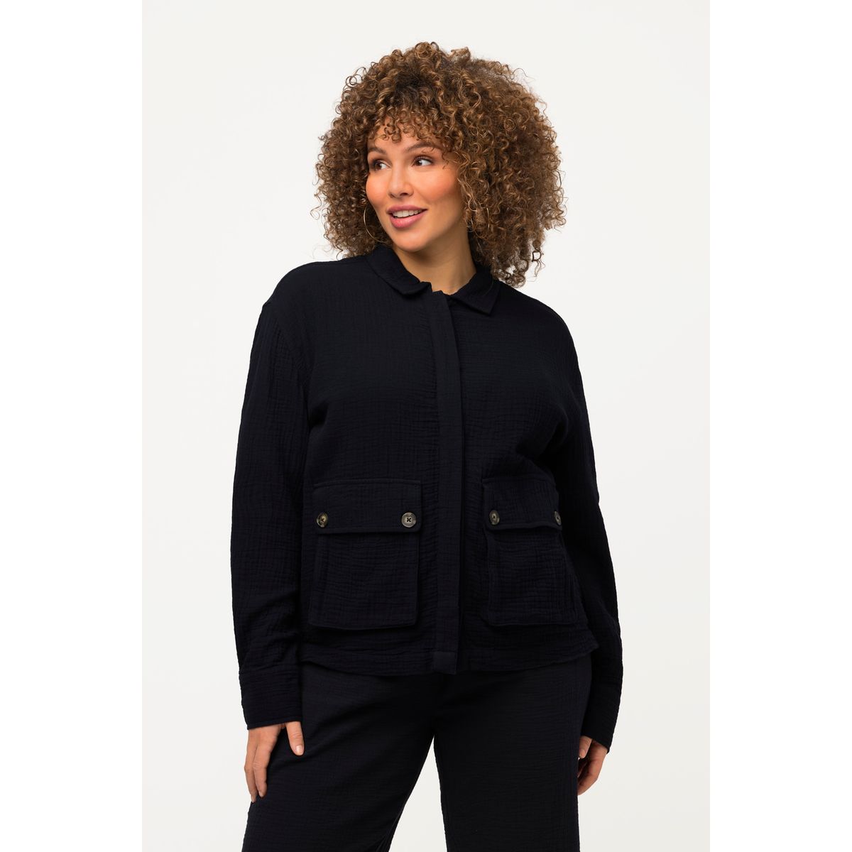 Veste En Mousseline Ulla Popken - Grandes Tailles, Col Bénitier, Manches Longues - Imprimé Tendance (Réf. 828523) - 7