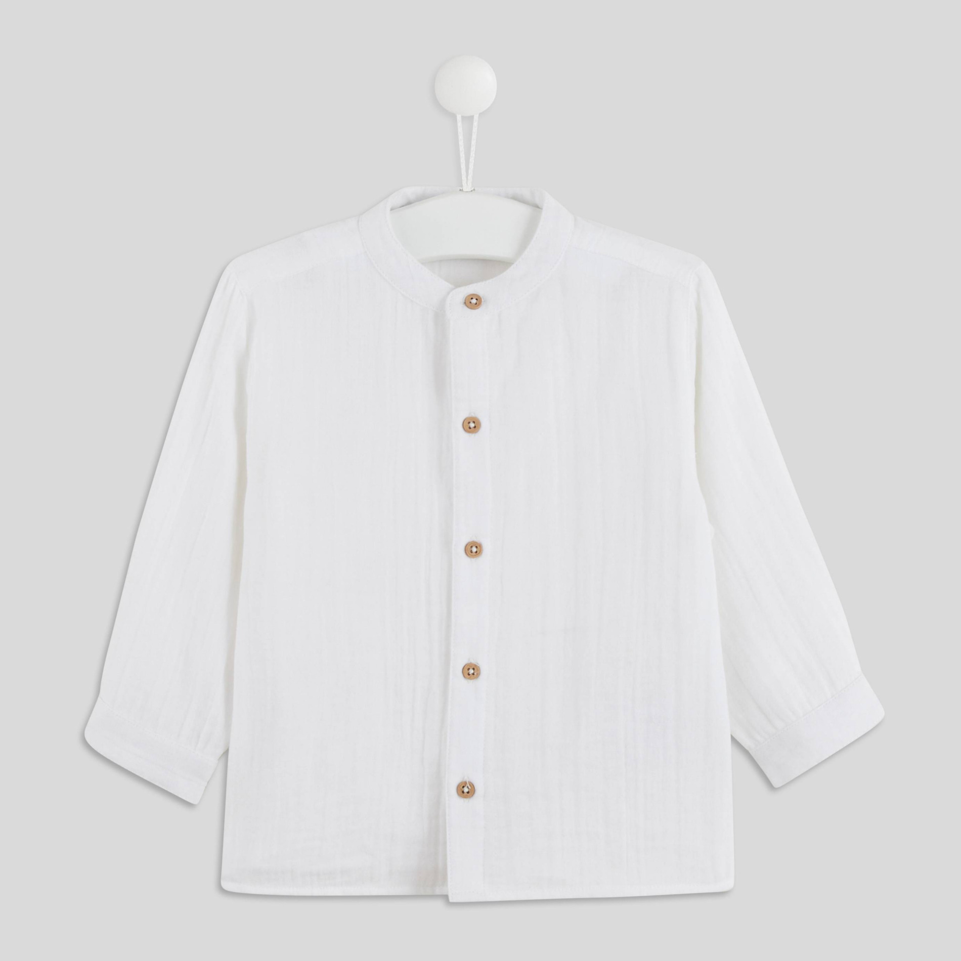 Chemise manches longues col mao unie en gaze de coton BIO, BOUT'CHOU