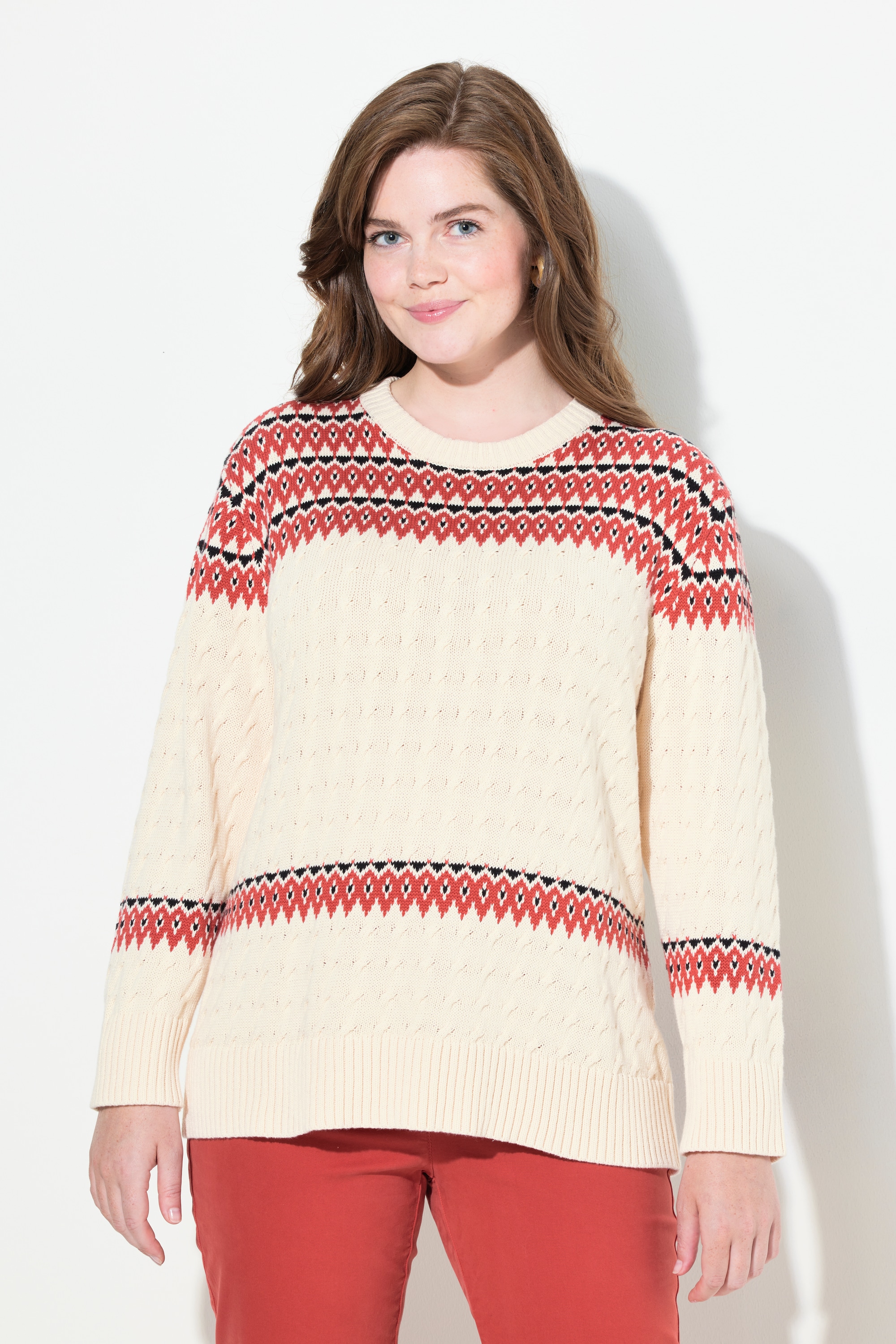 Pull à col rond et manches longues en coton, ULLA POPKEN