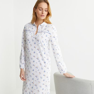Floral Print Cotton Nightdress with Long Sleeves ANNE WEYBURN