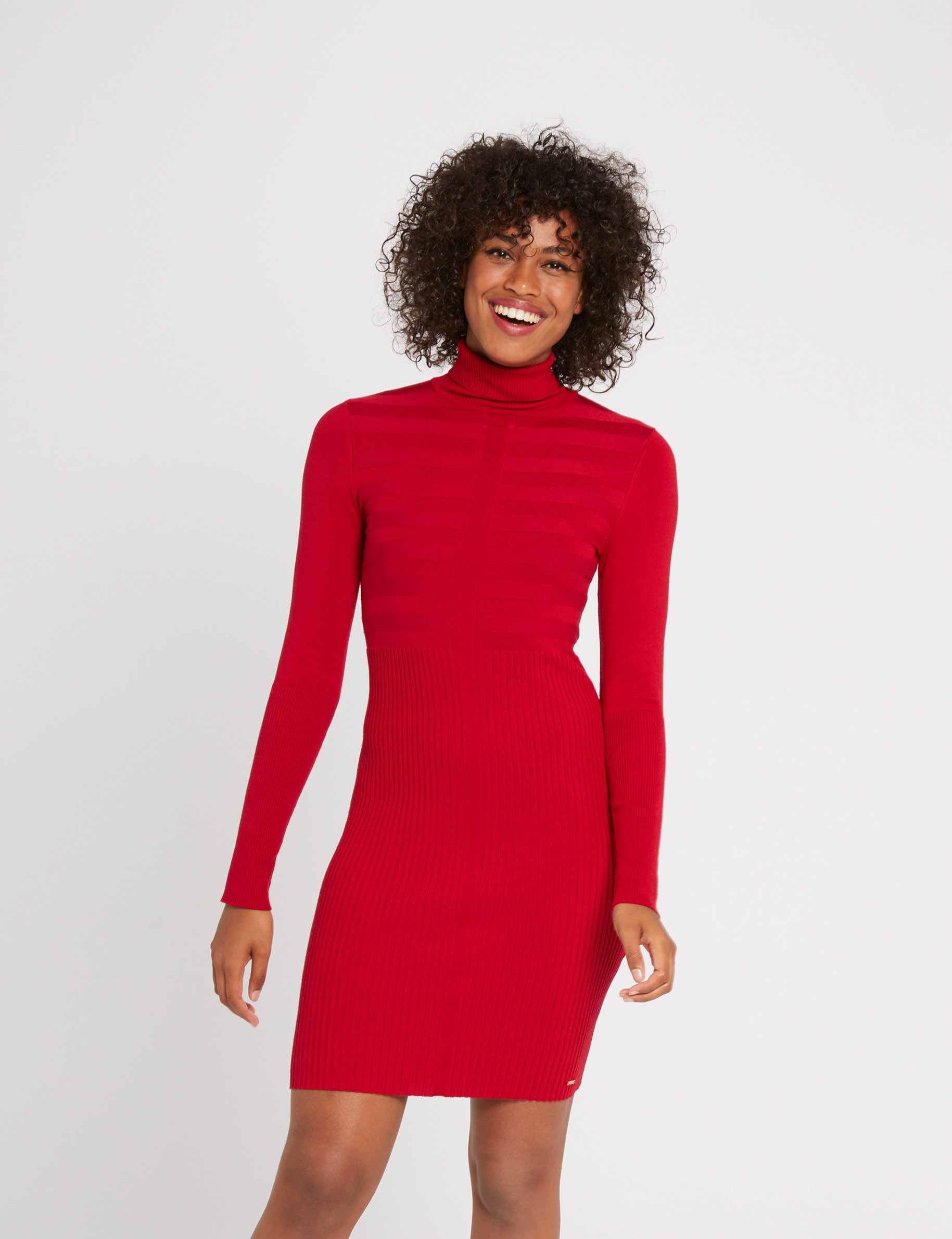 Robe pull en fine maille, col montant, MORGAN