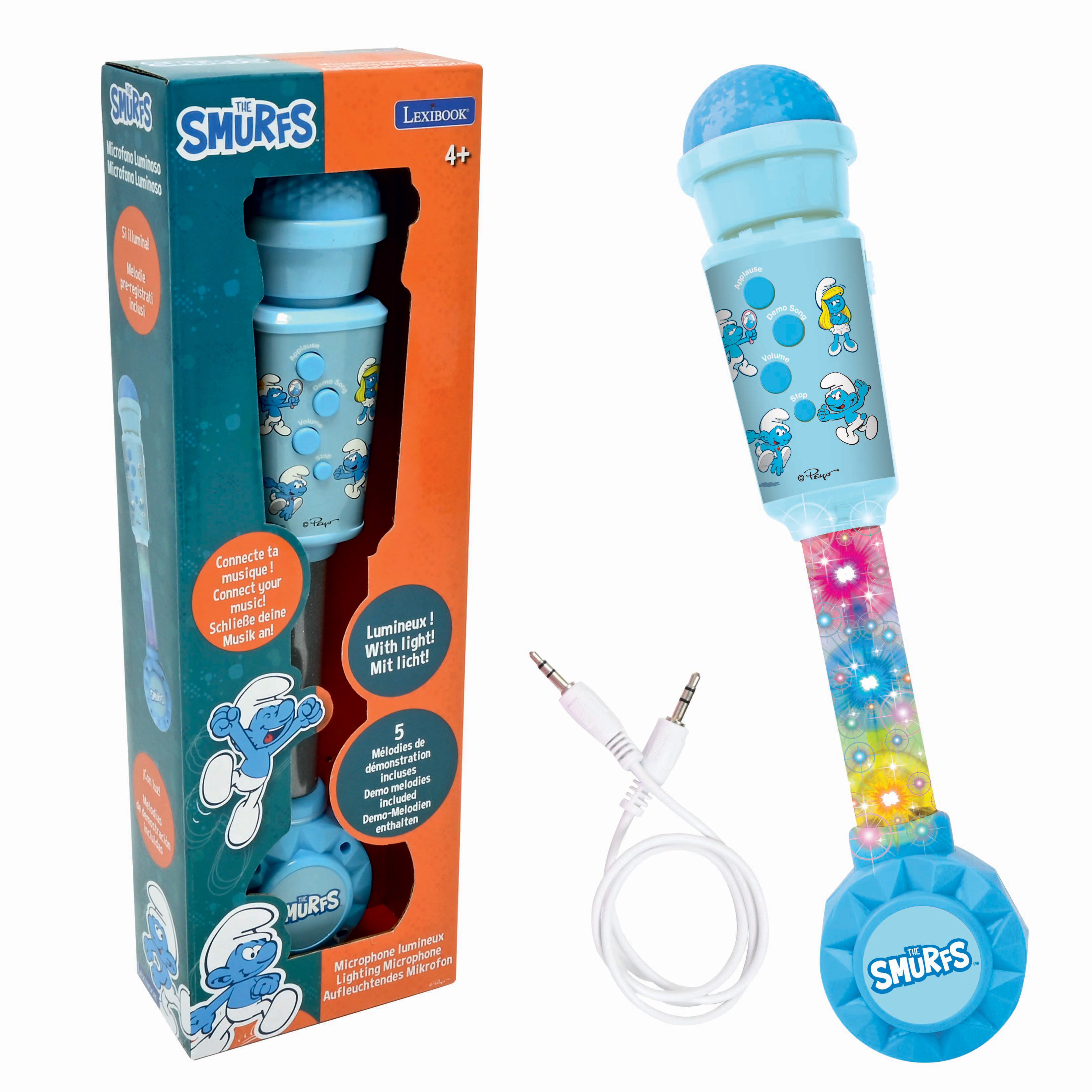 Microphone Schtroumpfs avec tube lumineux et enceinte, LEXIBOOK