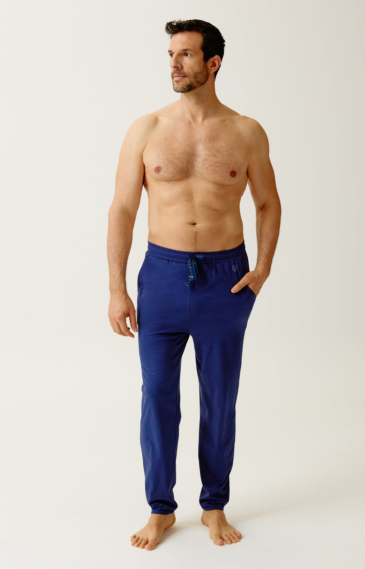 Pantalon en jersey de coton léger couleur unie Minuit, ARTHUR