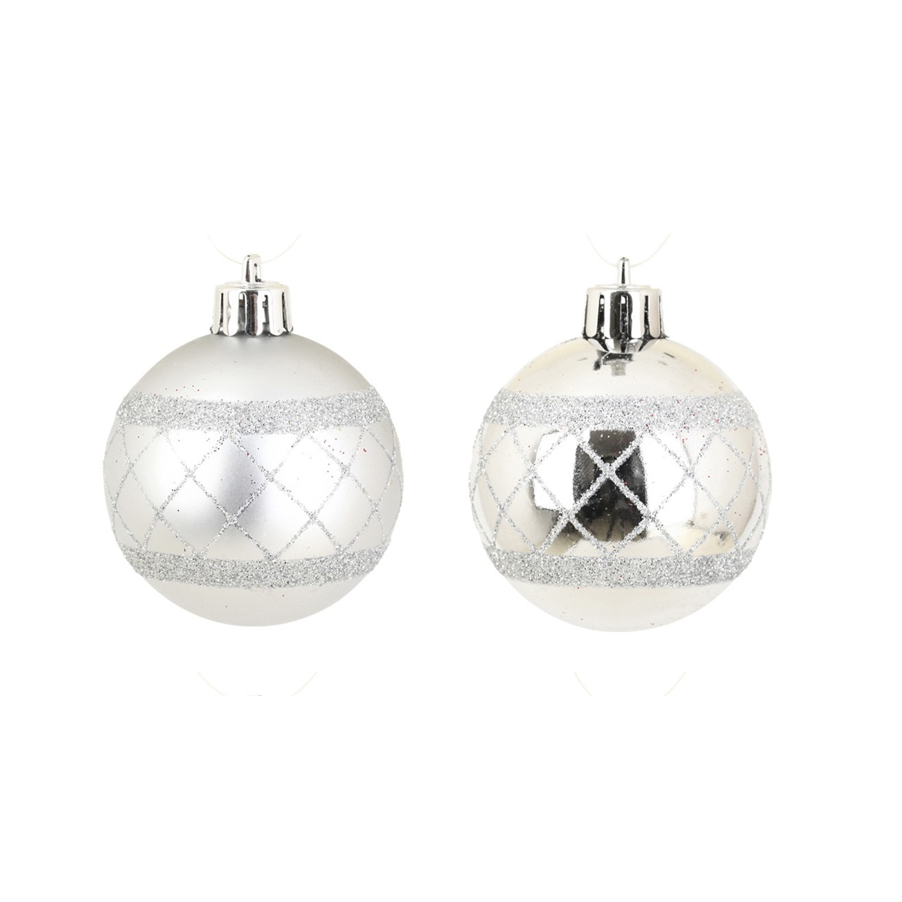 Set de 8 Boules de Noël Décor Carreaux Argent, EDEN