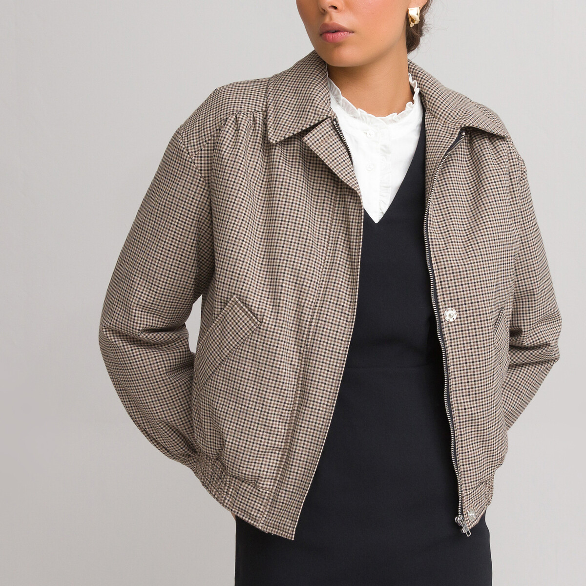 Checked cropped jacket beige checks La Redoute Collections | La Redoute