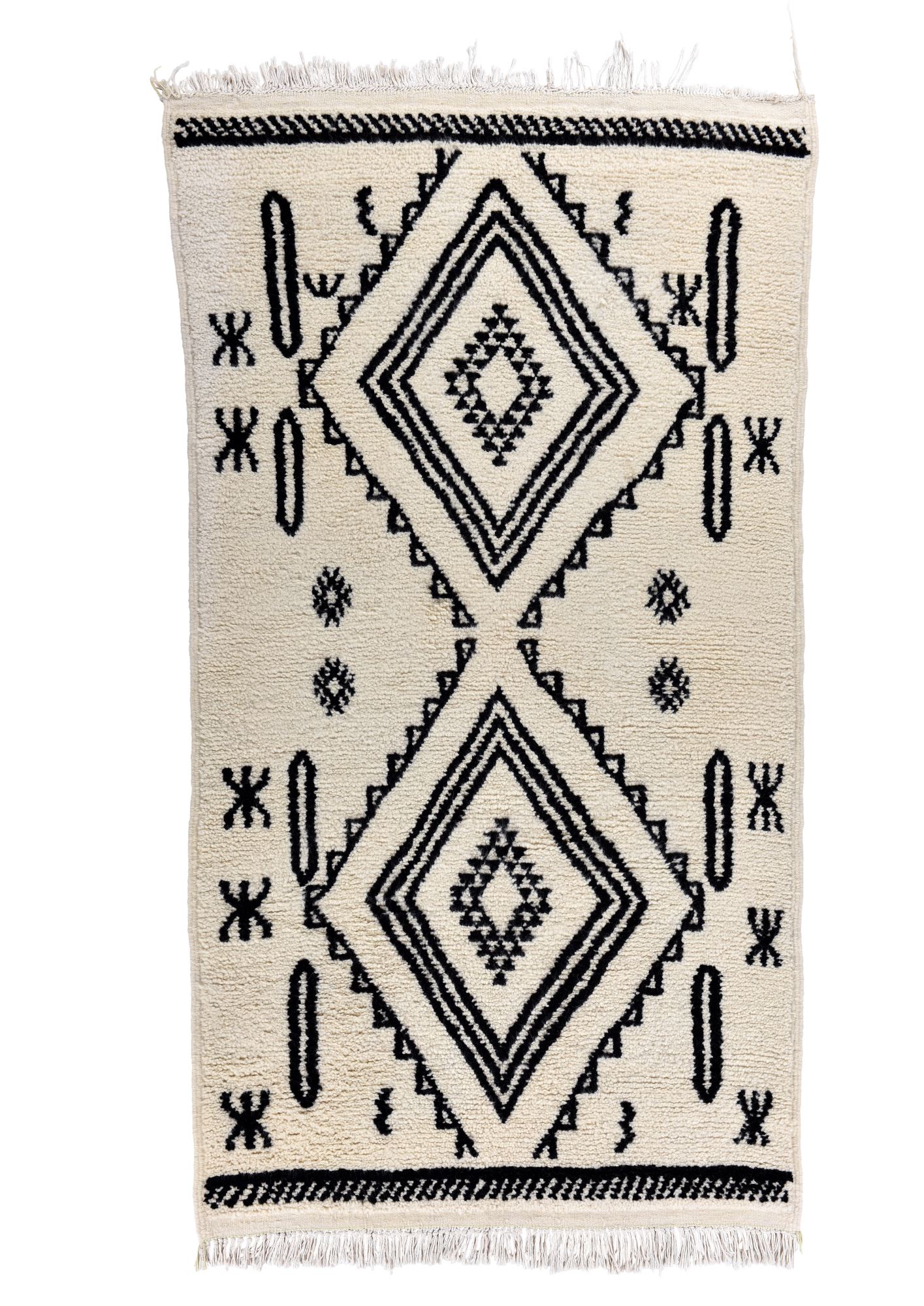 Tapis Beni Ourain noué main à franges laine, THEKO