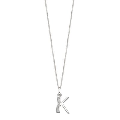 Sterling Silver Art Deco Initial 'K' Pendant with Cubic Zirconia Stone Detail BEGINNINGS