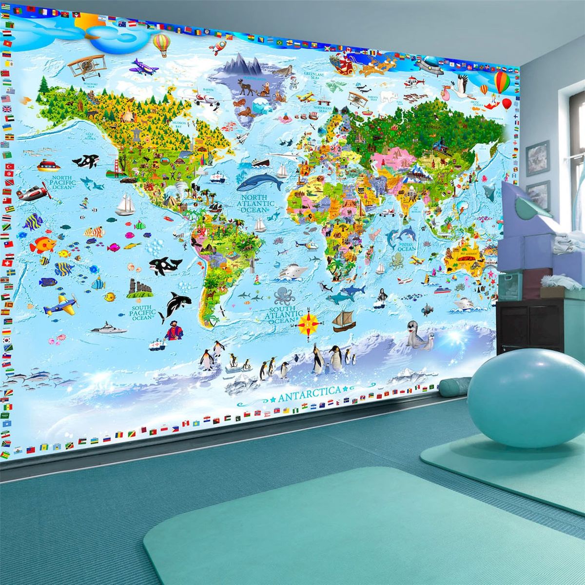 papier peint adhesif carte du monde pour les enfants