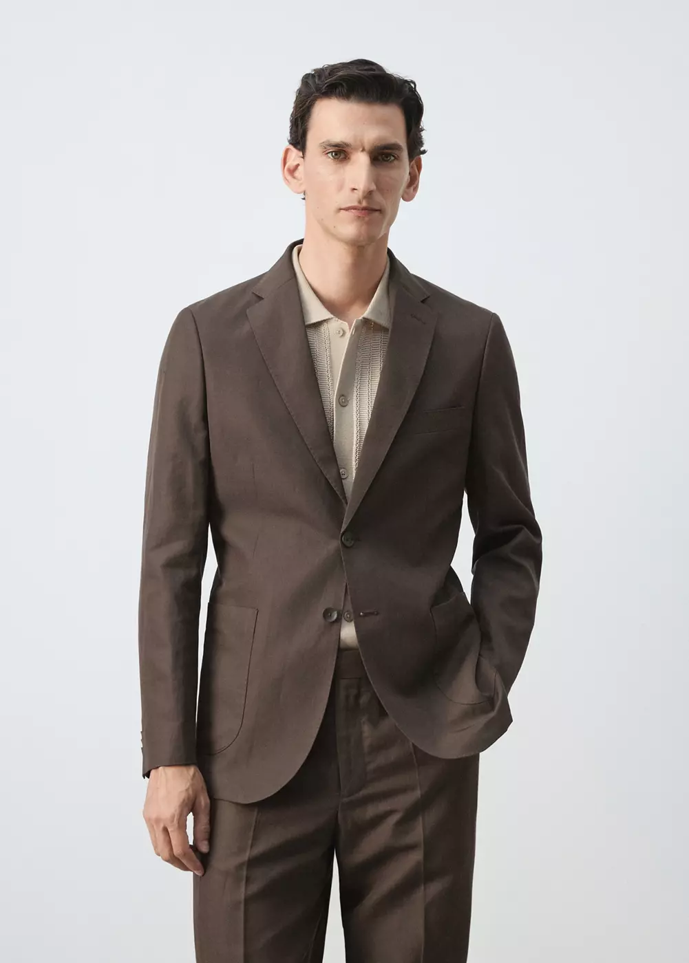 Blazer de tailleur slim fit en mélange de lyocell et lin, MANGO MAN