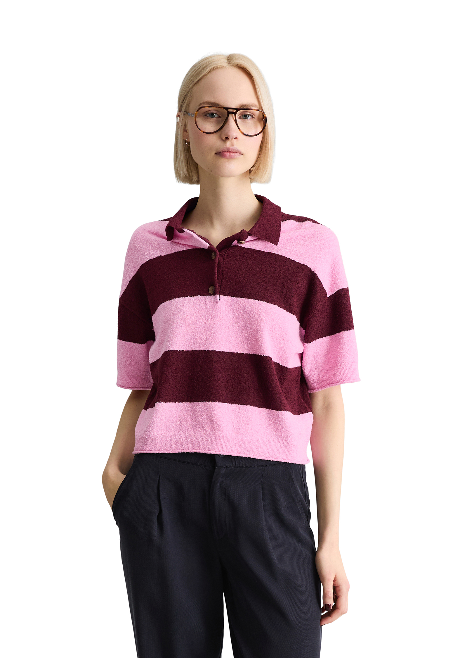 Polo en tricot régulier en mélange Crinkled Organic Cotton, MARC O’POLO DENIM