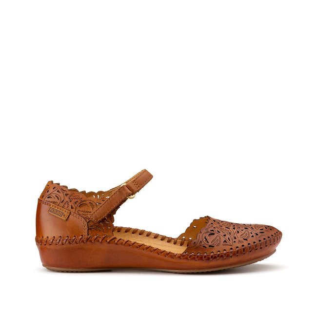 Vallarta leather sandals with touch 'n' close fastening, cognac ...