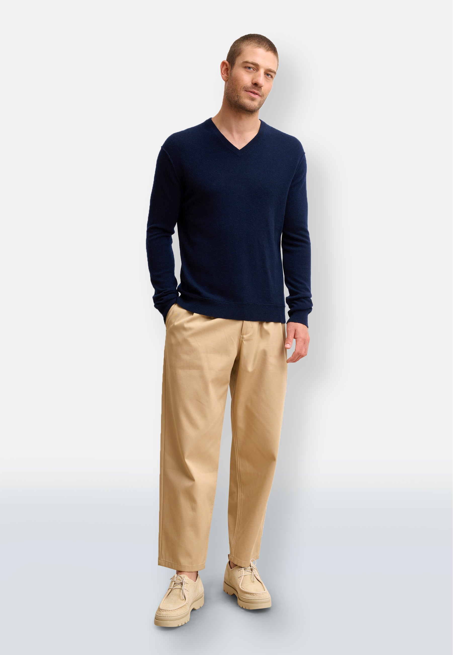Pull Col V Navy Tom, JUST CASHMERE