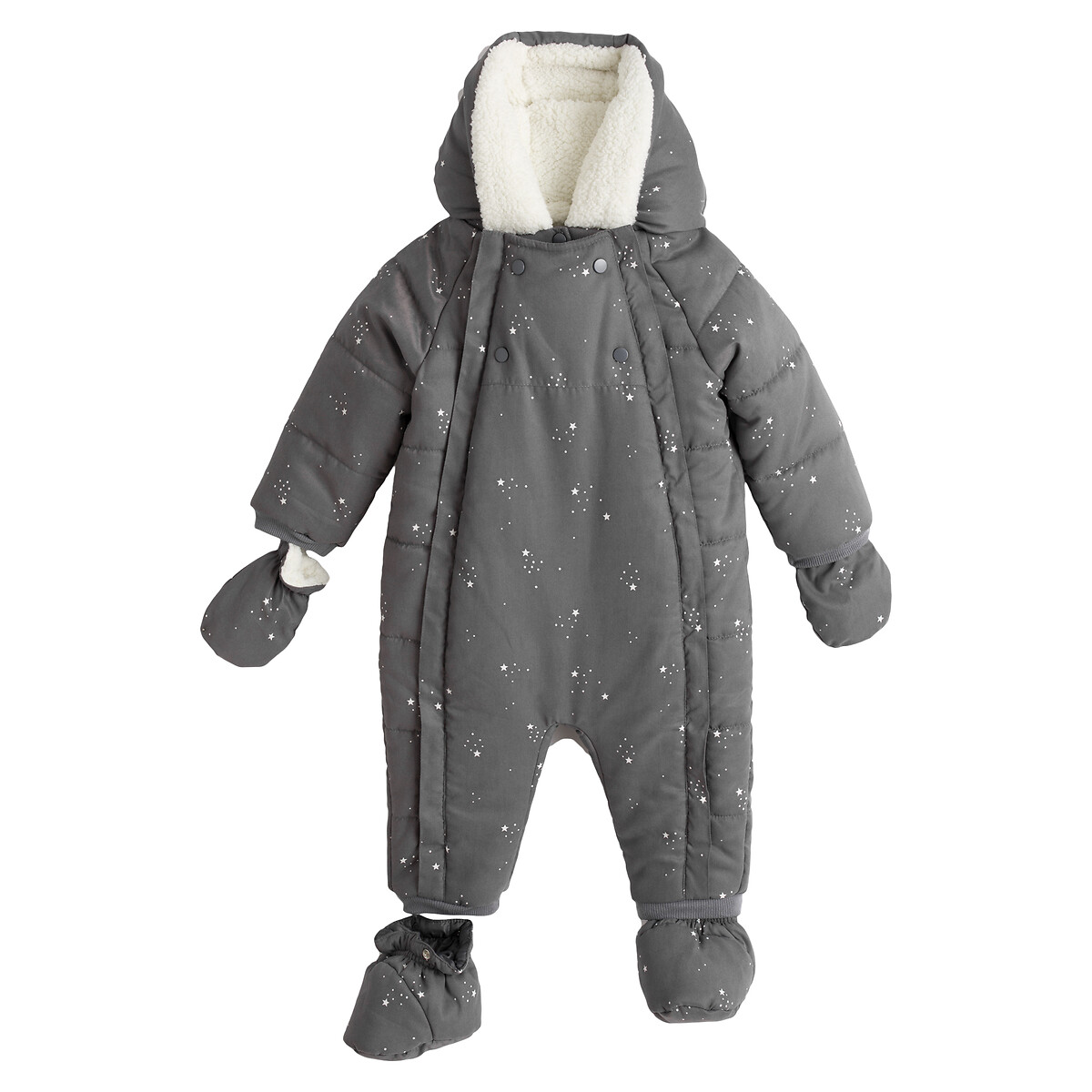 Recycled Warm Hooded Snowsuit in Star Print, 1 Month-2 Years
