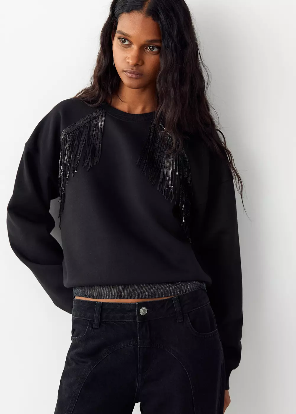 Sweat en coton à franges, MANGO TEEN