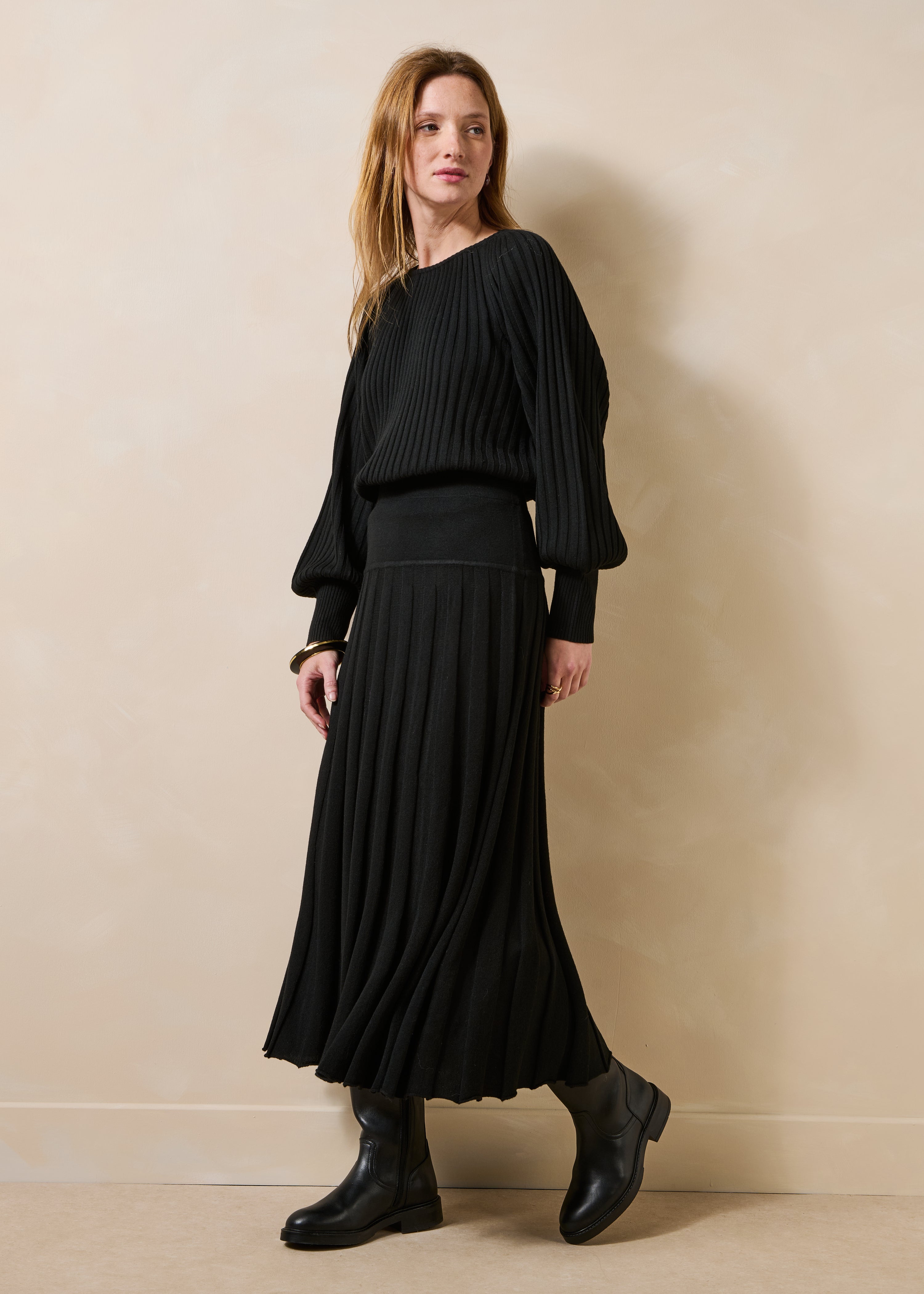 Jupe midi plissée en maille, LA FEE MARABOUTEE