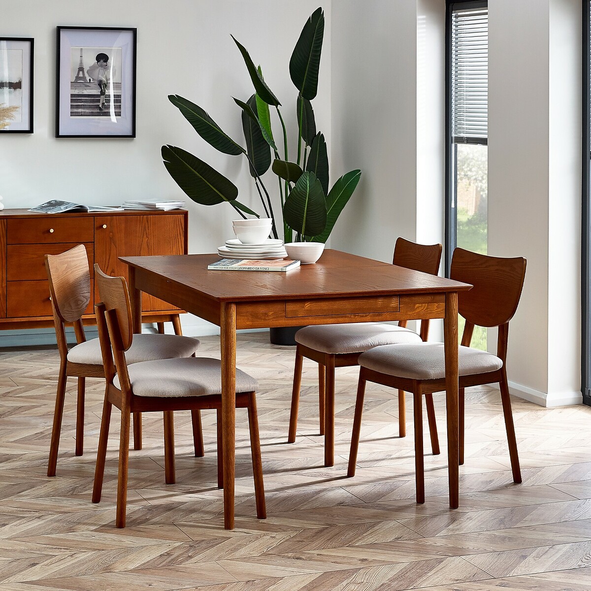 Elijah Retro Ash Wood Extending Dining Table With 2 Drawers (Seats 4-6), SO'HOME