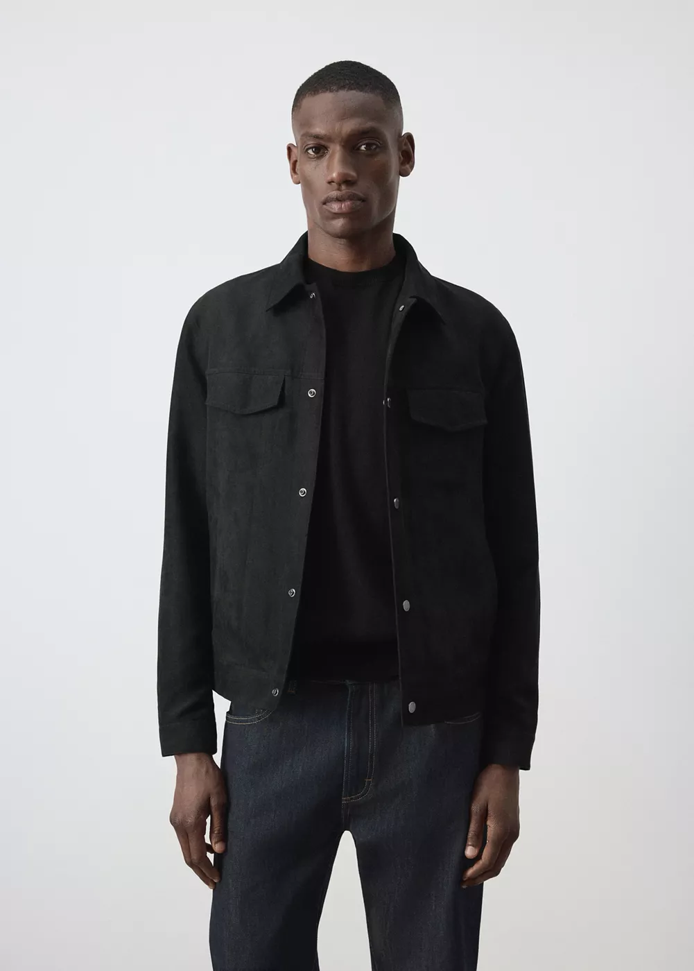 Veste en daim à col chemise, MANGO MAN