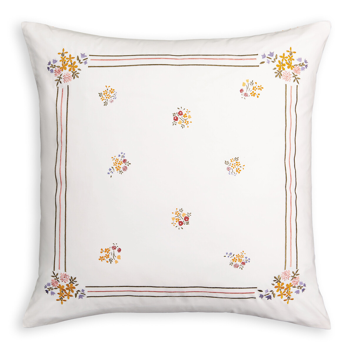 Yvonne Embroidered Floral 100% Cotton Square Pillowcase