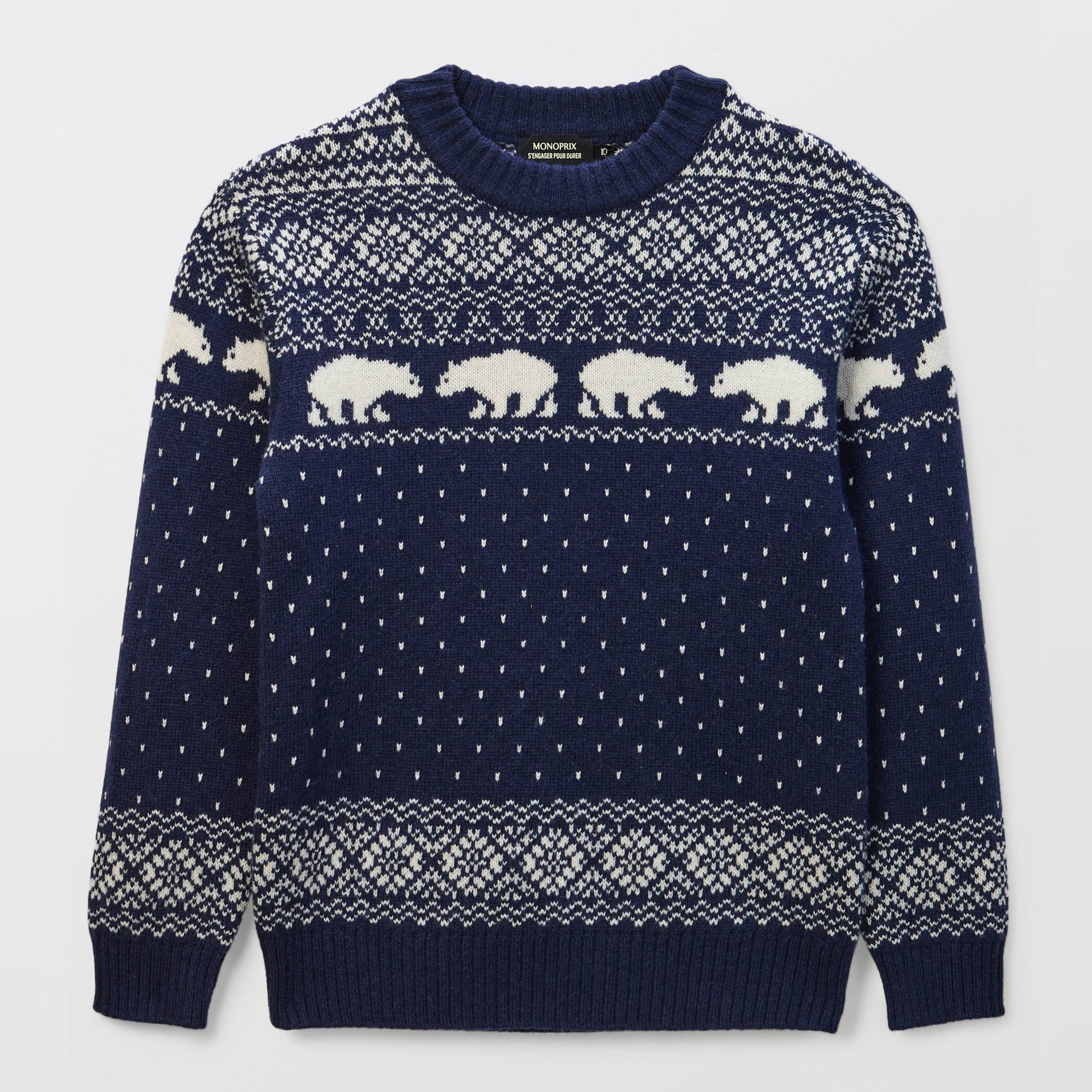 Pull col rond jacquard contenant de la laine, MONOPRIX